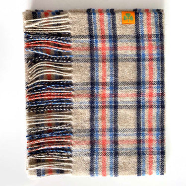 100% Cashmere plaid scarf - Natural & Blue Check